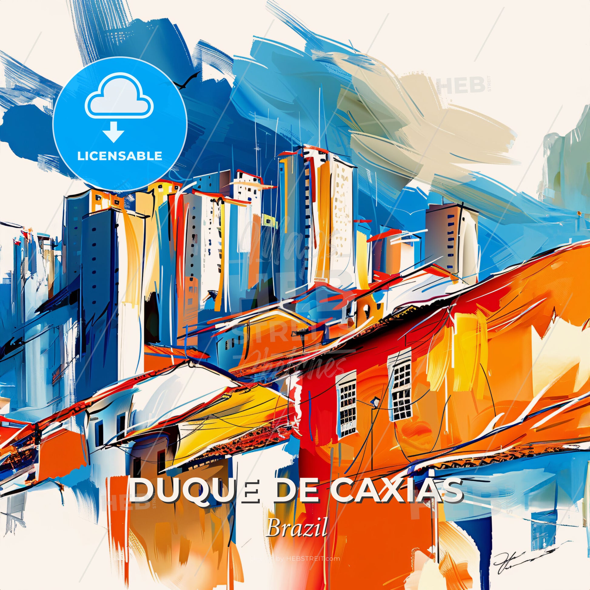 Vibrant Duque De Caxias, Brazil - A Painting Of Buildings And Sky - Square format print template