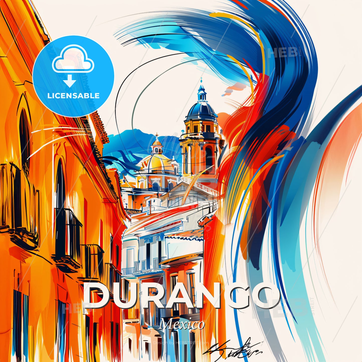 Vibrant Durango, Mexico - A Colorful Painting Of Buildings - Square format print template