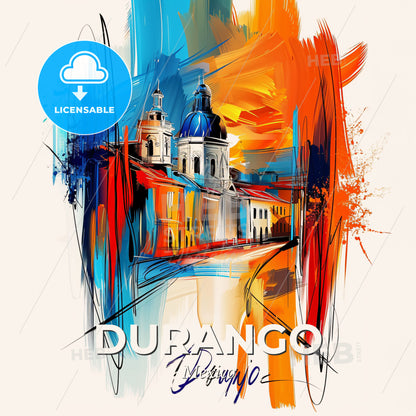 Vibrant Durango, Mexico - A Painting Of A Building - Square format print template