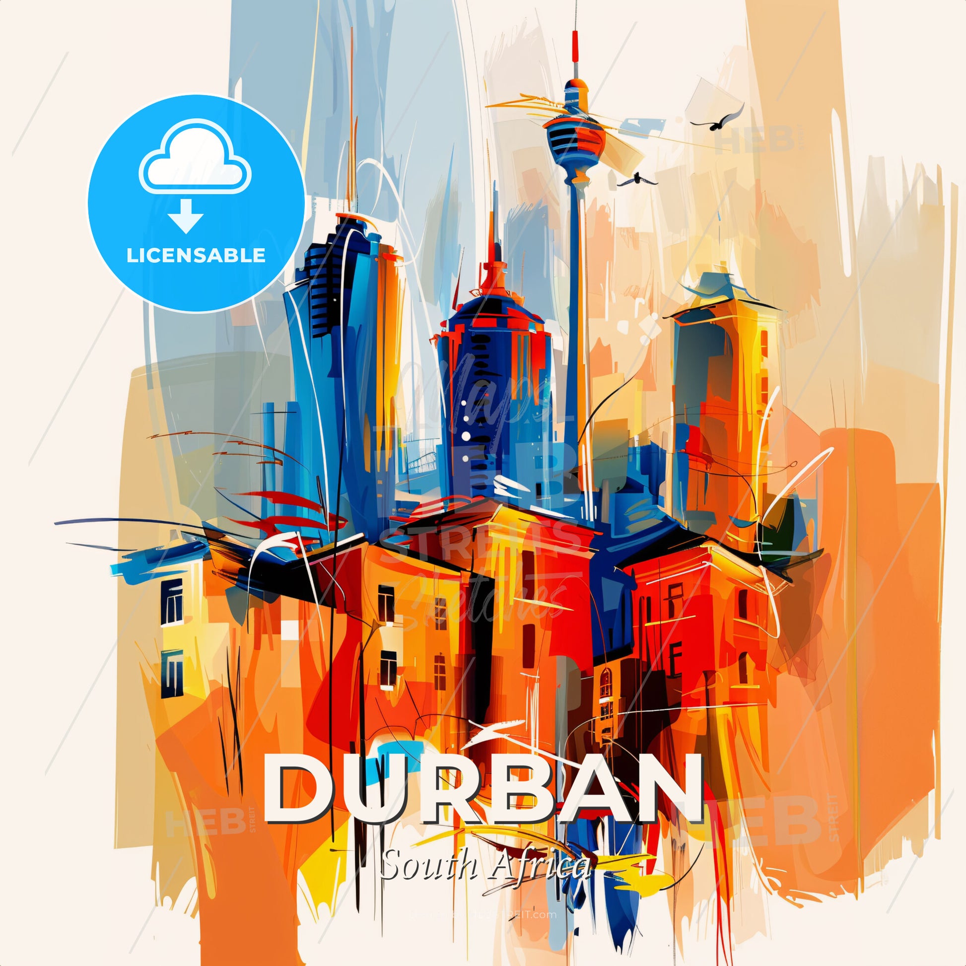 Vibrant Durban, South Africa - A Painting Of A City - Square format print template