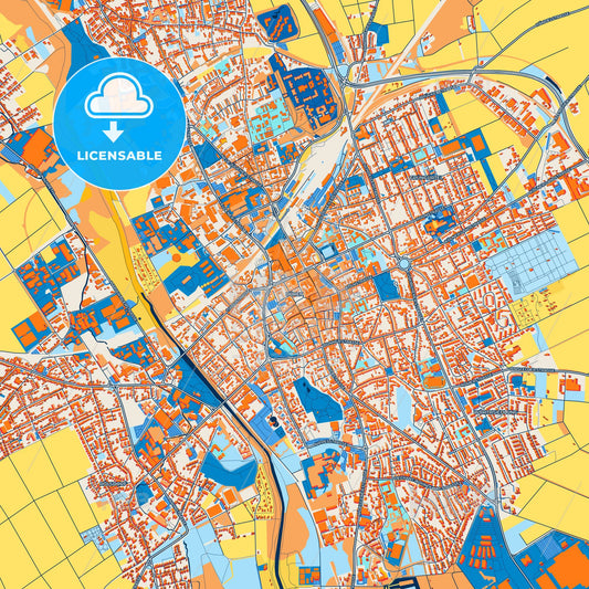 Colorful Duren Street Map with Labels and Buildings