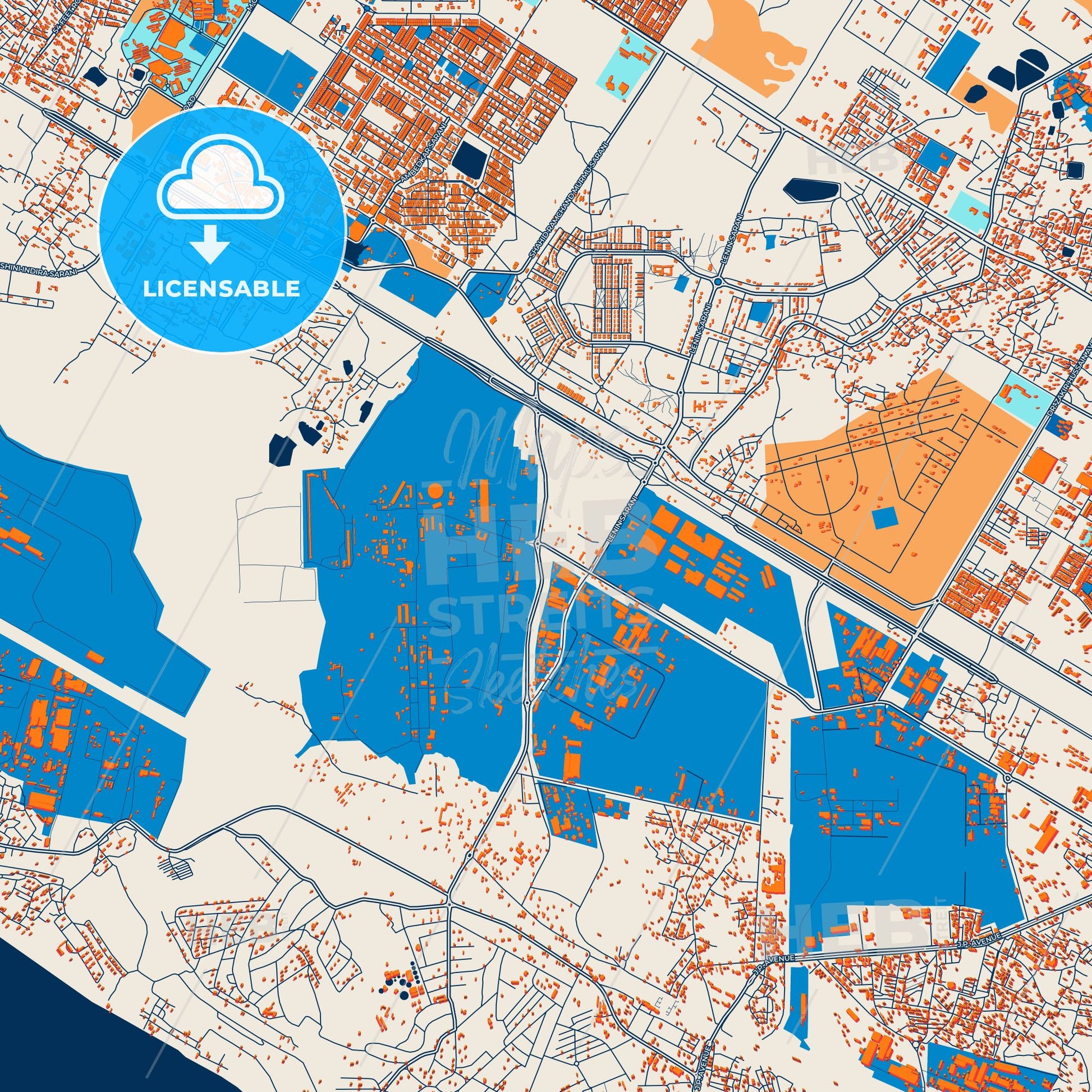 Colorful Durgapur Street Map with Labels and Buildings