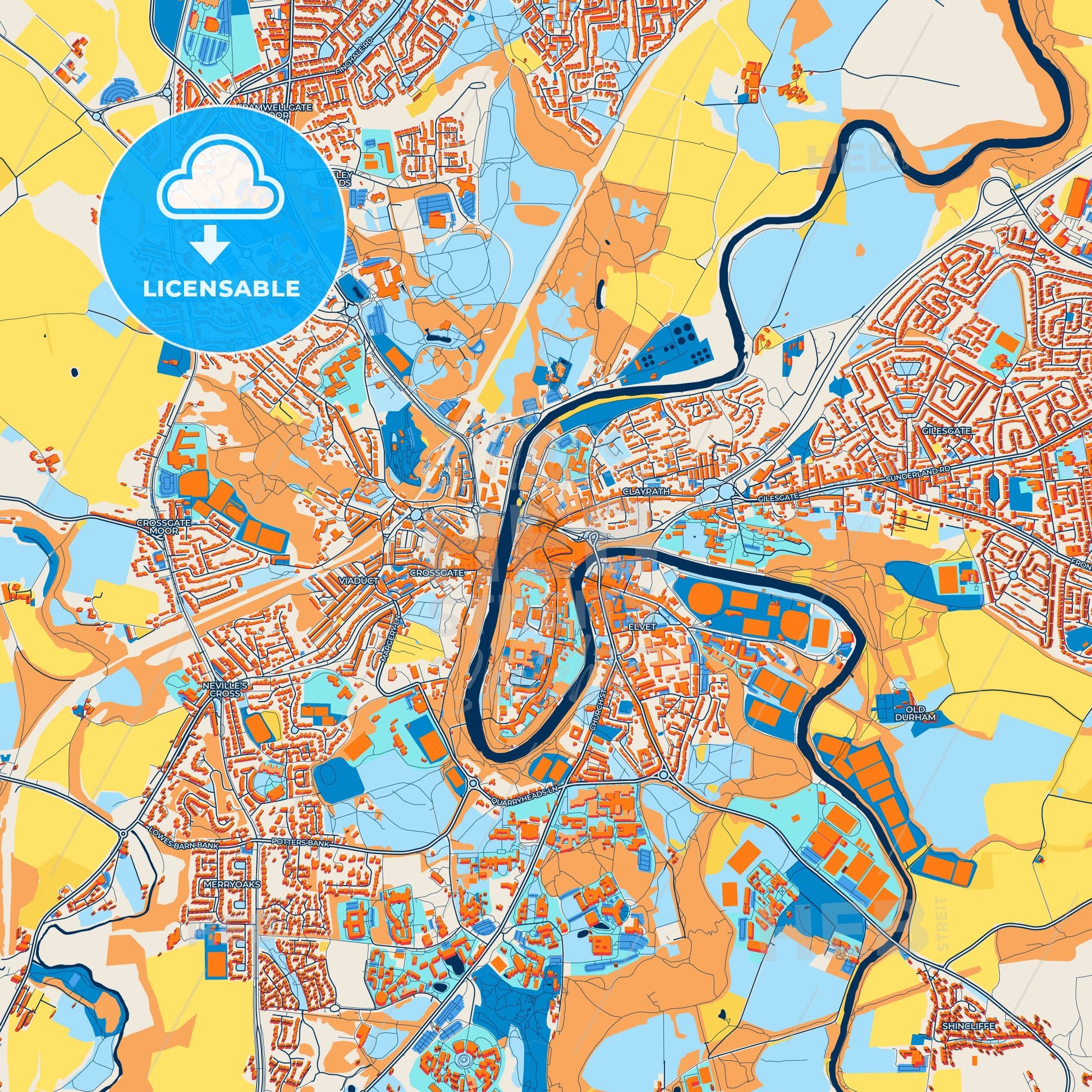 Colorful Durham Street Map with Labels and Buildings