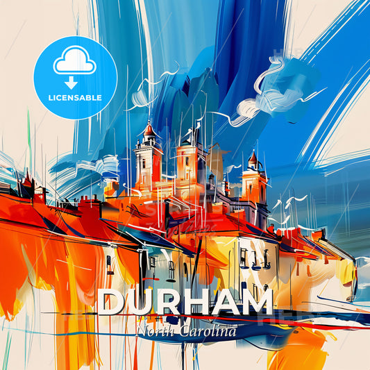 Vibrant Durham, North Carolina - A Painting Of A Building - Square format print template
