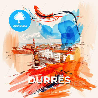 Vibrant Durrës, Albania - A Colorful Painting Of A City - Square format print template