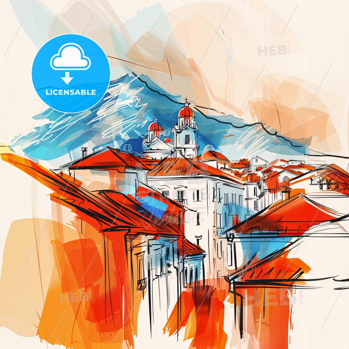 Vibrant Durrës, Albania - A Drawing Of A Town With Red Roofs