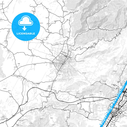 Düziçi, Turkey light map with streetnames, citynames and districts