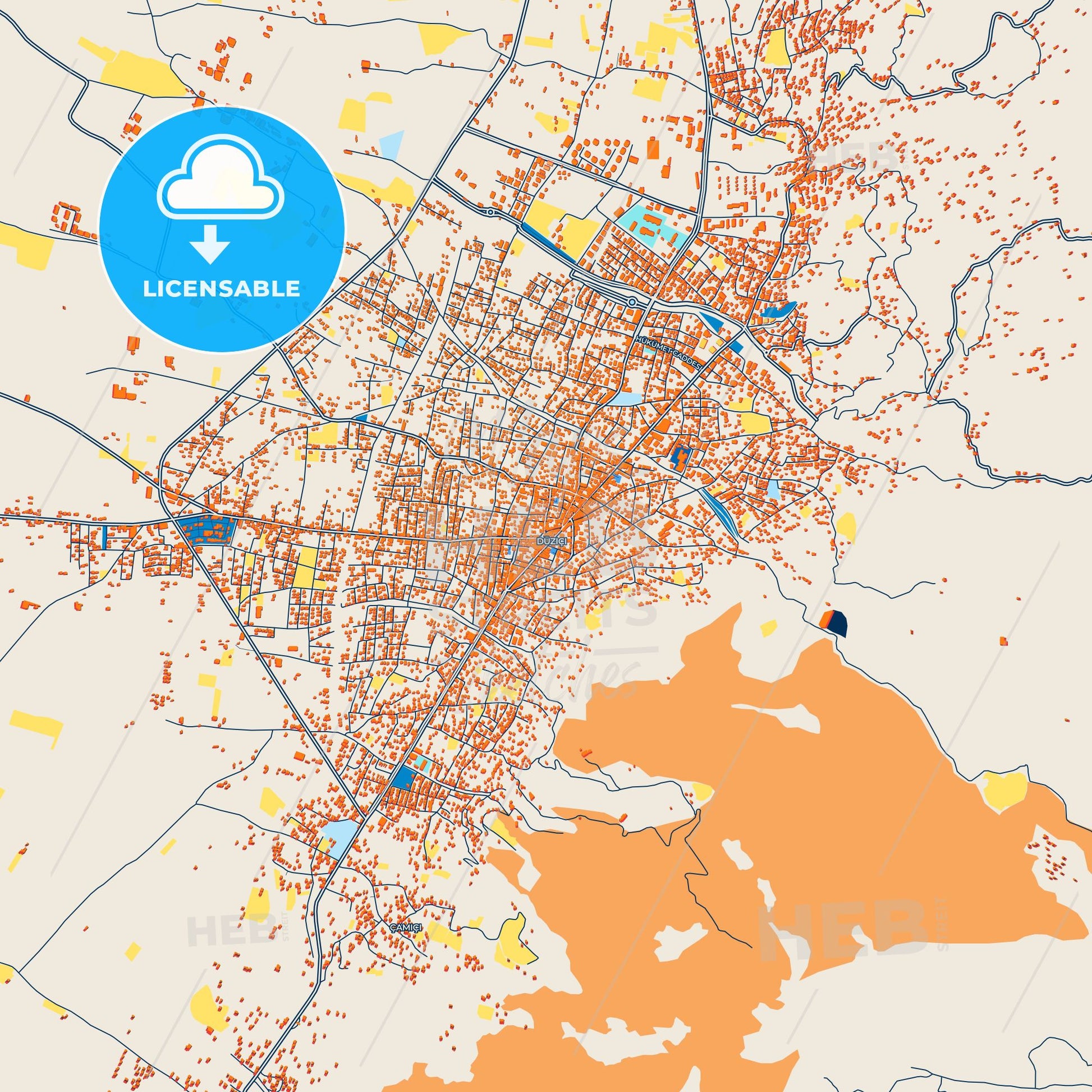Colorful Düziçi Street Map with Labels and Buildings