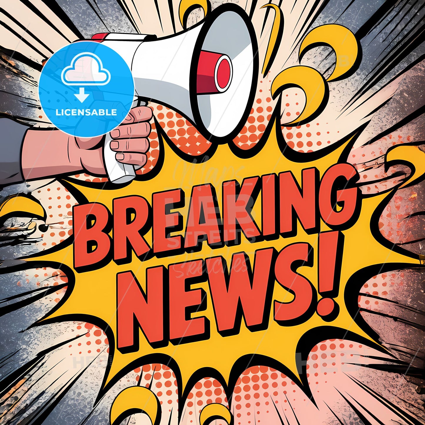 Dynamic Alert: Bold Comic Style BREAKING NEWS Megaphone Illustration