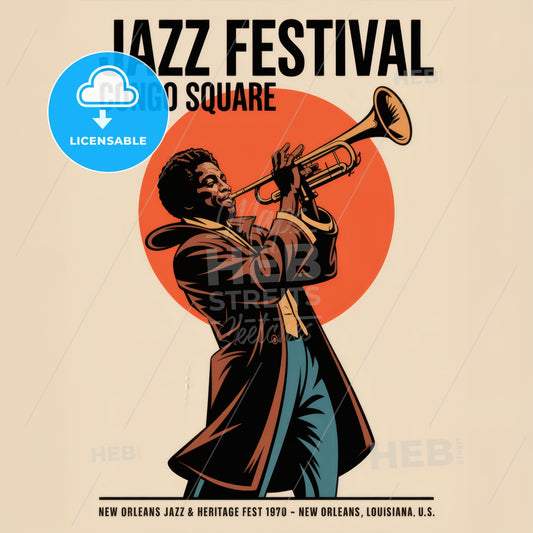 Dynamic Art Deco Jazz Festival Poster: New Orleans 1970 - Vibrant Silhouette Design