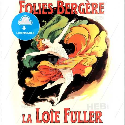 “Dynamic Cabaret Reverie: Vintage Folies-Bergère Dancer in Motion”