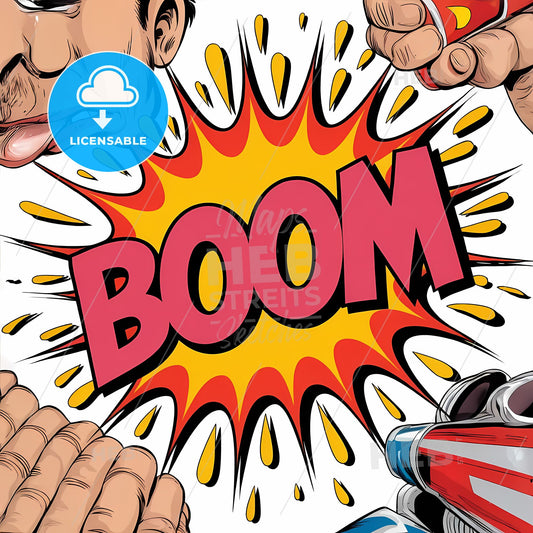 Dynamic Comic Book BOOM! Explosion Art in Bold Pink and Yellow