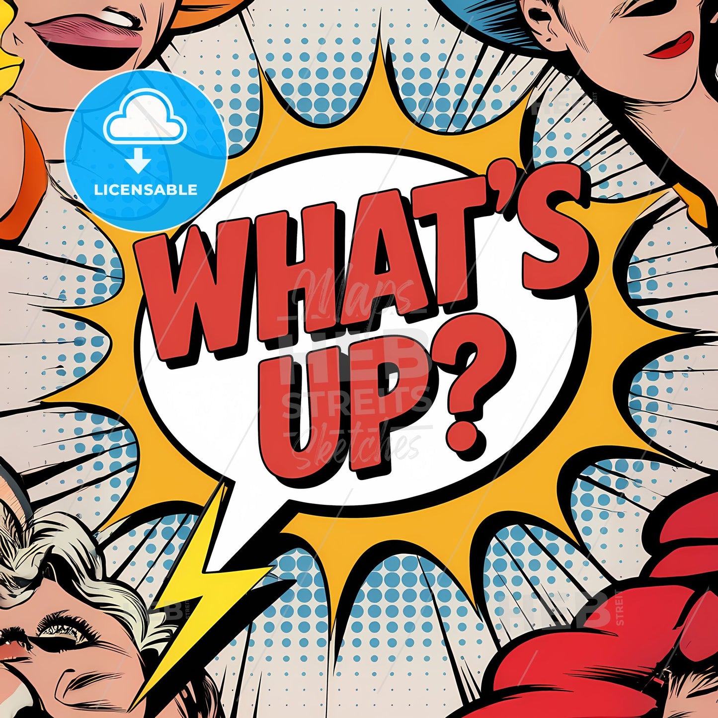 Dynamic Comic Burst: Bold WHATS UP? Speech Bubble Art Print