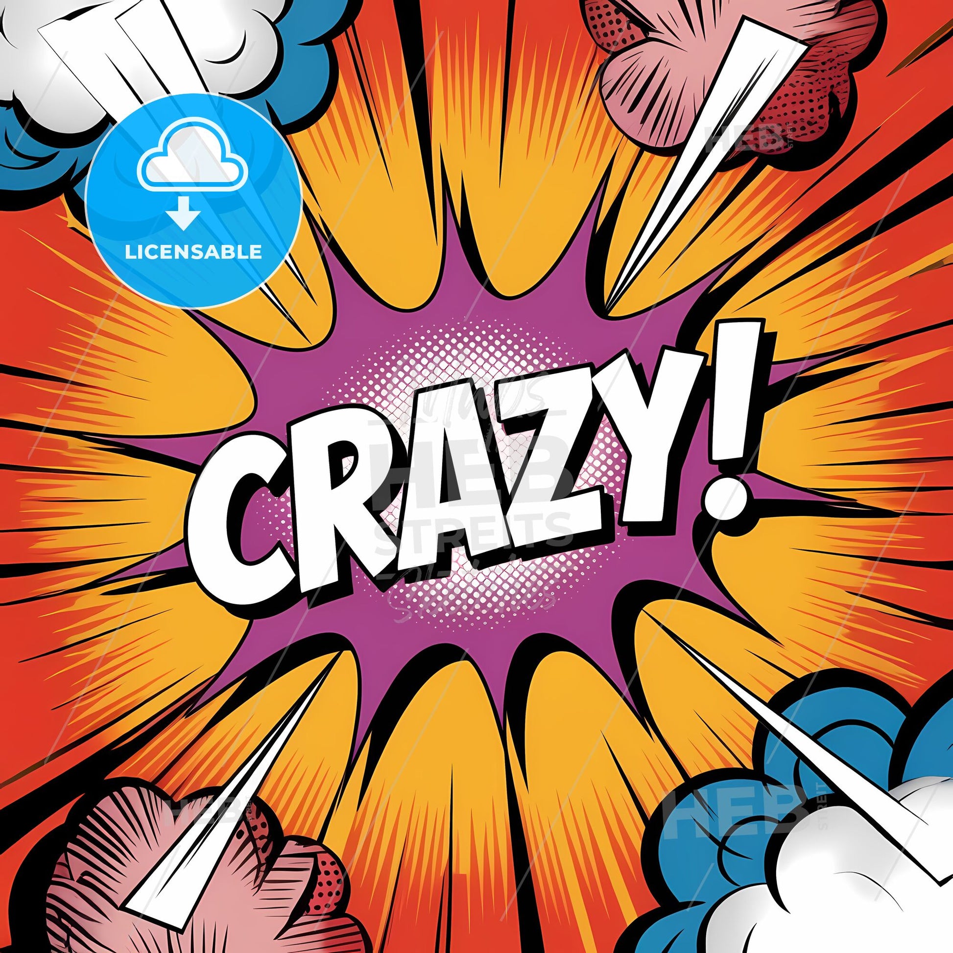 Dynamic Comic Burst: 'Crazy!' in a Vivid Explosion of Color