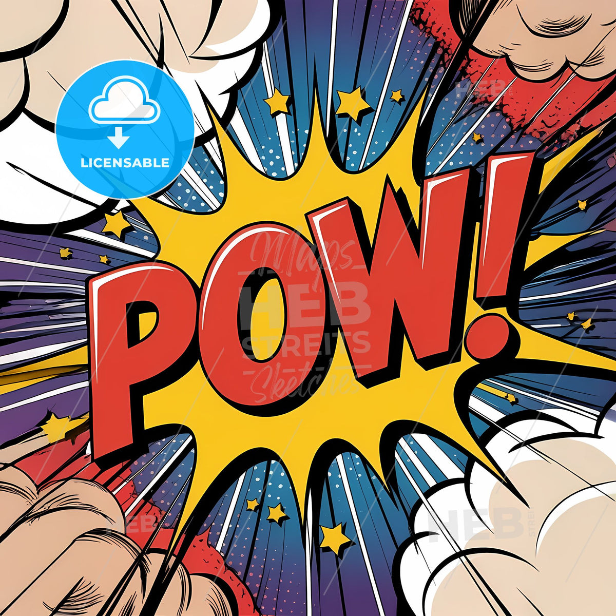 Dynamic Comic Burst: Bold POW! Explosion on Radiant Blue Canvas