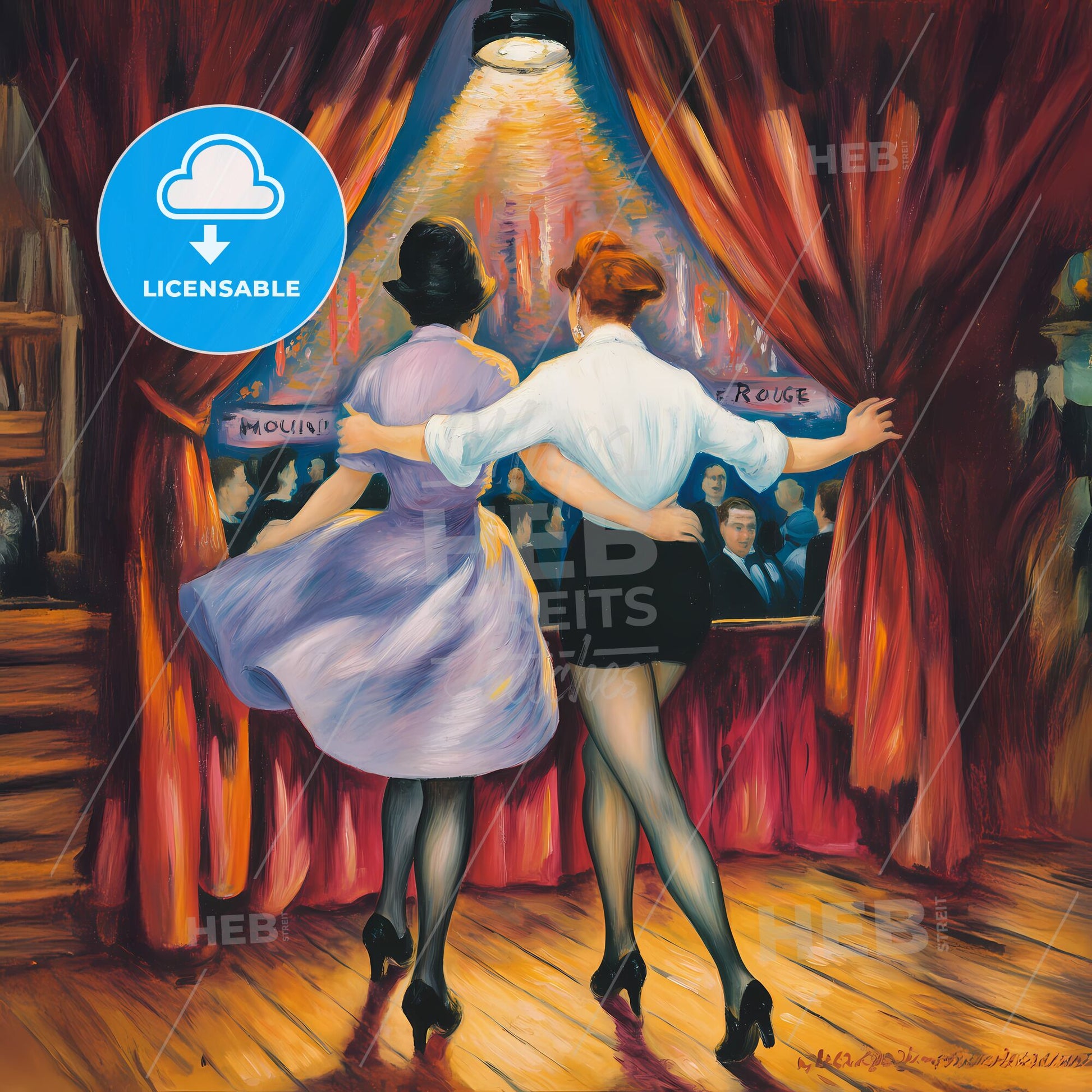 Dynamic Dance Hall Duo: A Vivid Impression of Nightlife Elegance