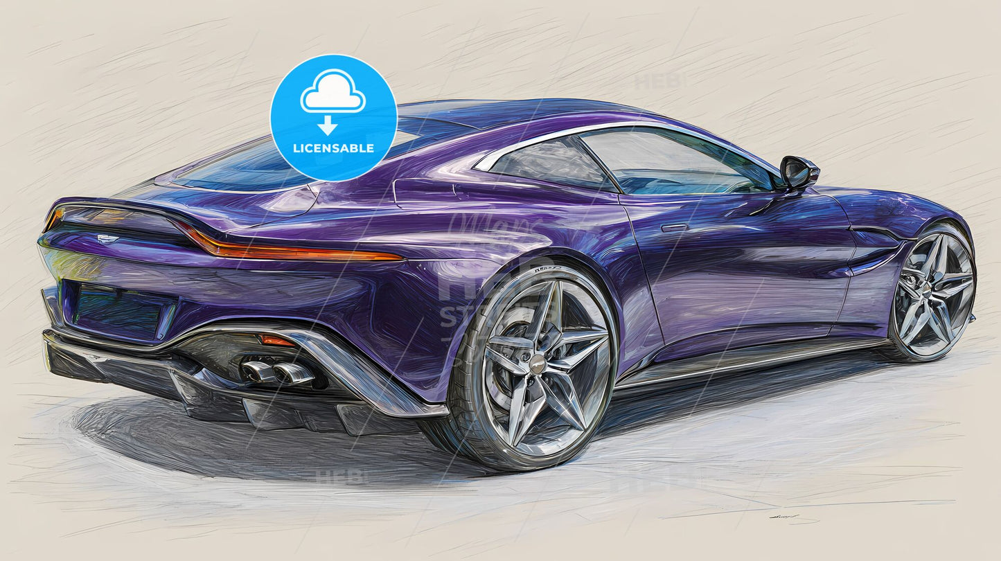 Dynamic Elegance: Purple & Blue Aerodynamic Sports Car Sketch
