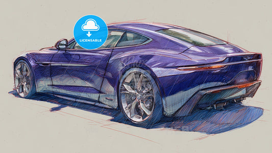 Dynamic Elegance: A Masterful Sketch of a Sleek Purple and Blue Sports Car