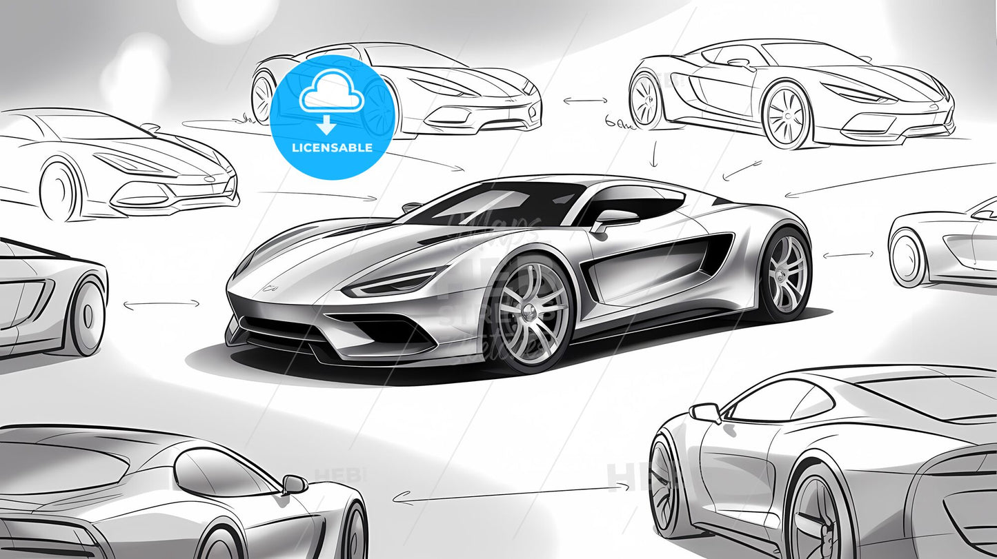 Dynamic Futuristic Sports Car Concept Sketches: Evolution in Motion