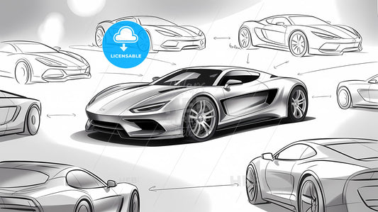 Dynamic Futuristic Sports Car Concept Sketches: Evolution in Motion