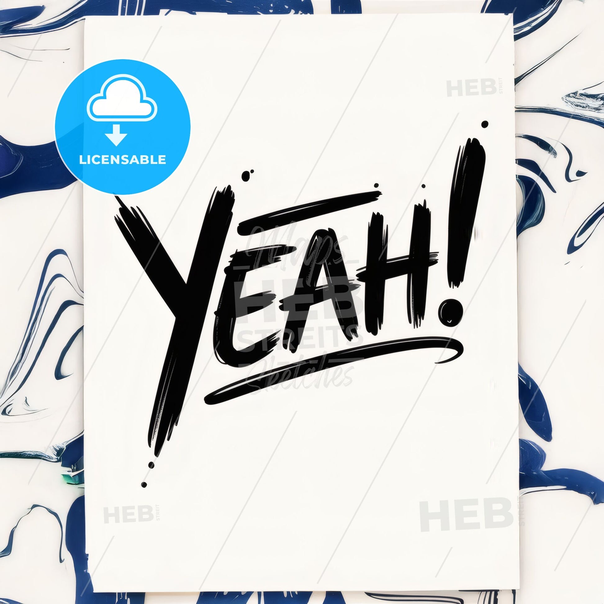 Dynamic Handwritten 'Yeah!' Print: Bold Black Brushstrokes on White Background