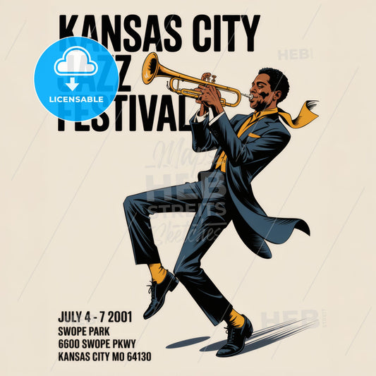 Dynamic Jazz Festival Print: Vintage Minimalist Trumpeter in Retro Aesthetic