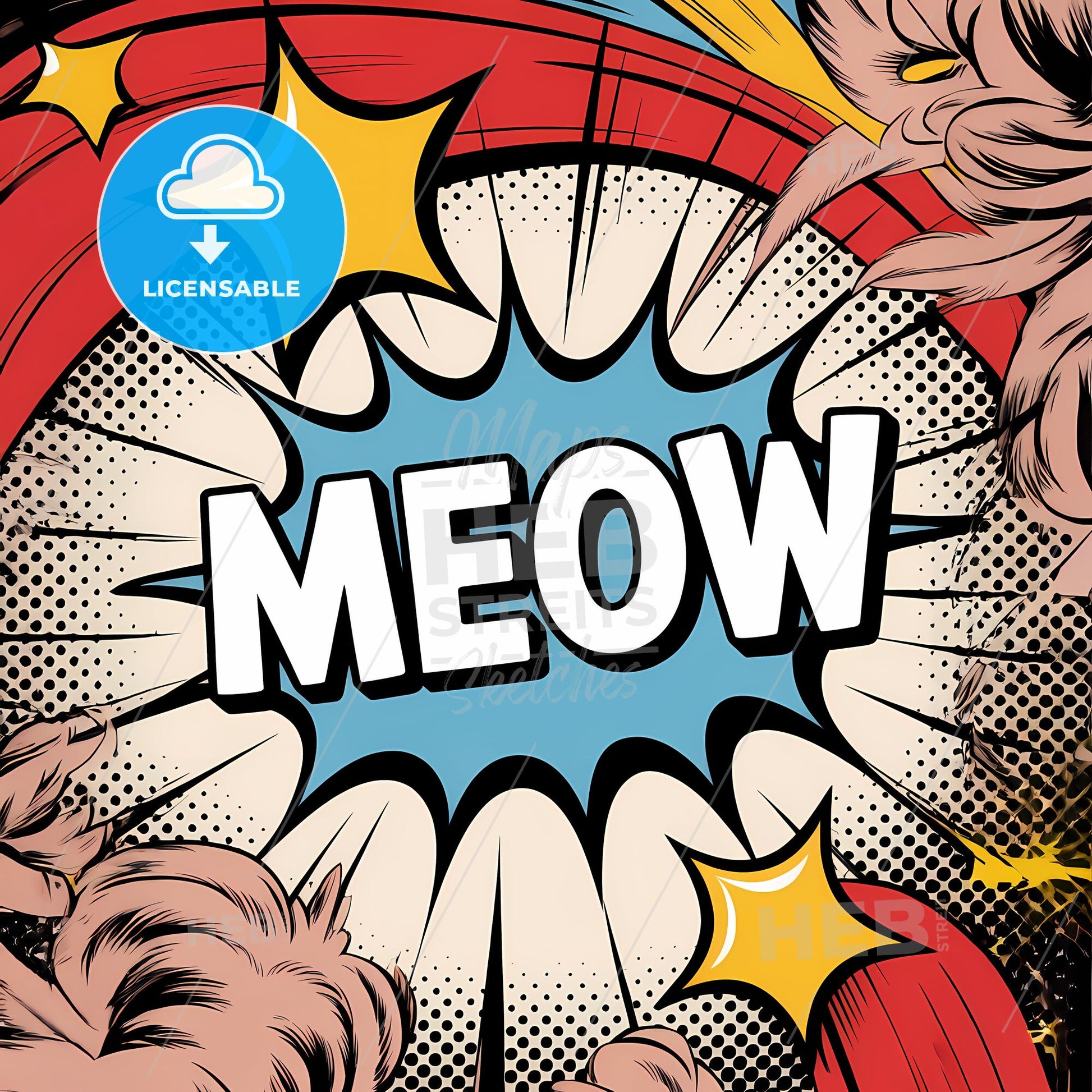 Dynamic MEOW Burst: Bold Comic Style Pet Expression Art Print