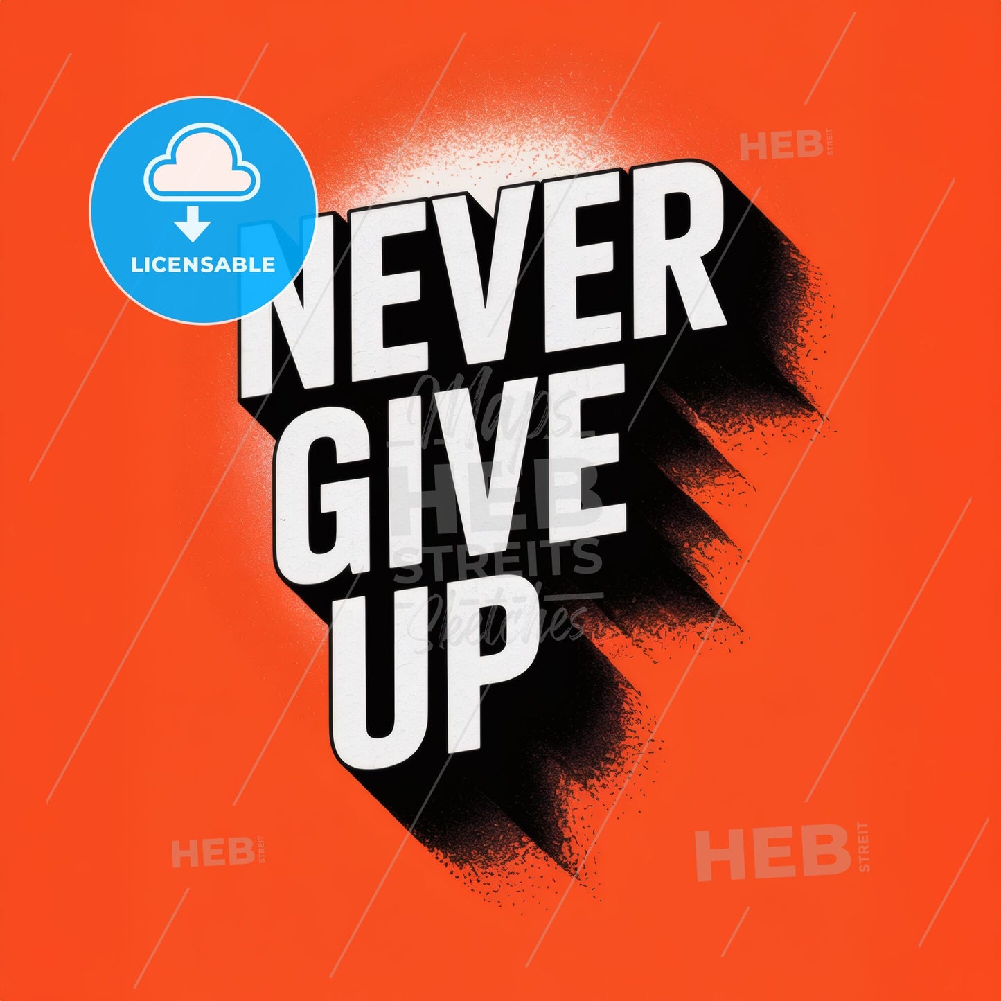 “Dynamic Minimalist 'NEVER GIVE UP' Motivational Print with Bold 3D Shadow Design”