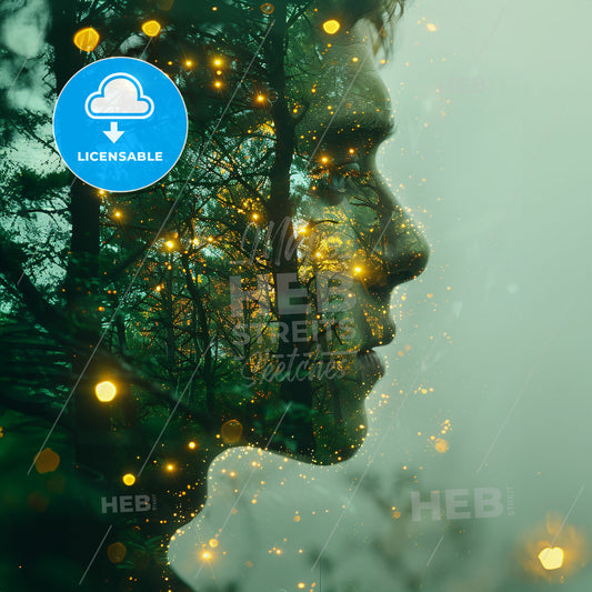 Dystopian Dreams: Visions of Tomorrow - A double exposure of a persons face and trees
