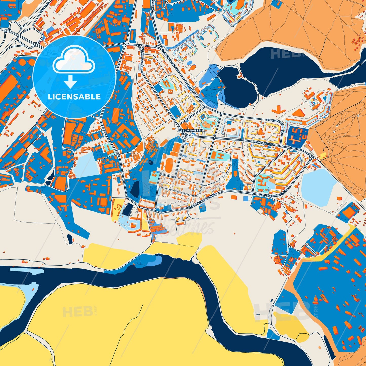 Colorful Dzerzhinsky Street Map with Labels and Buildings