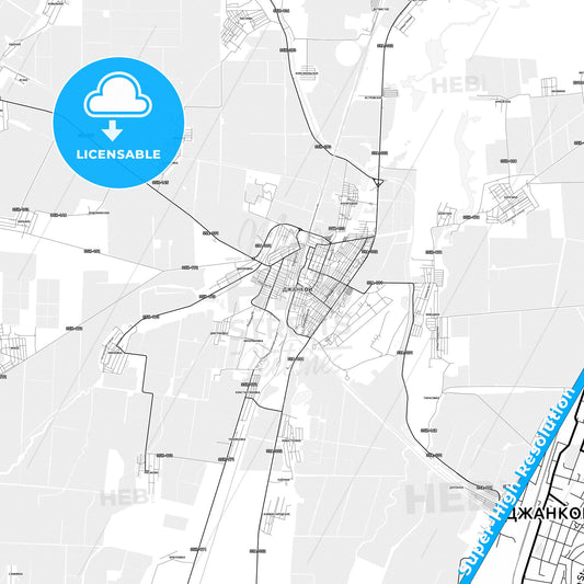 Dzhankoy, Ukraine light map with streetnames, citynames and districts