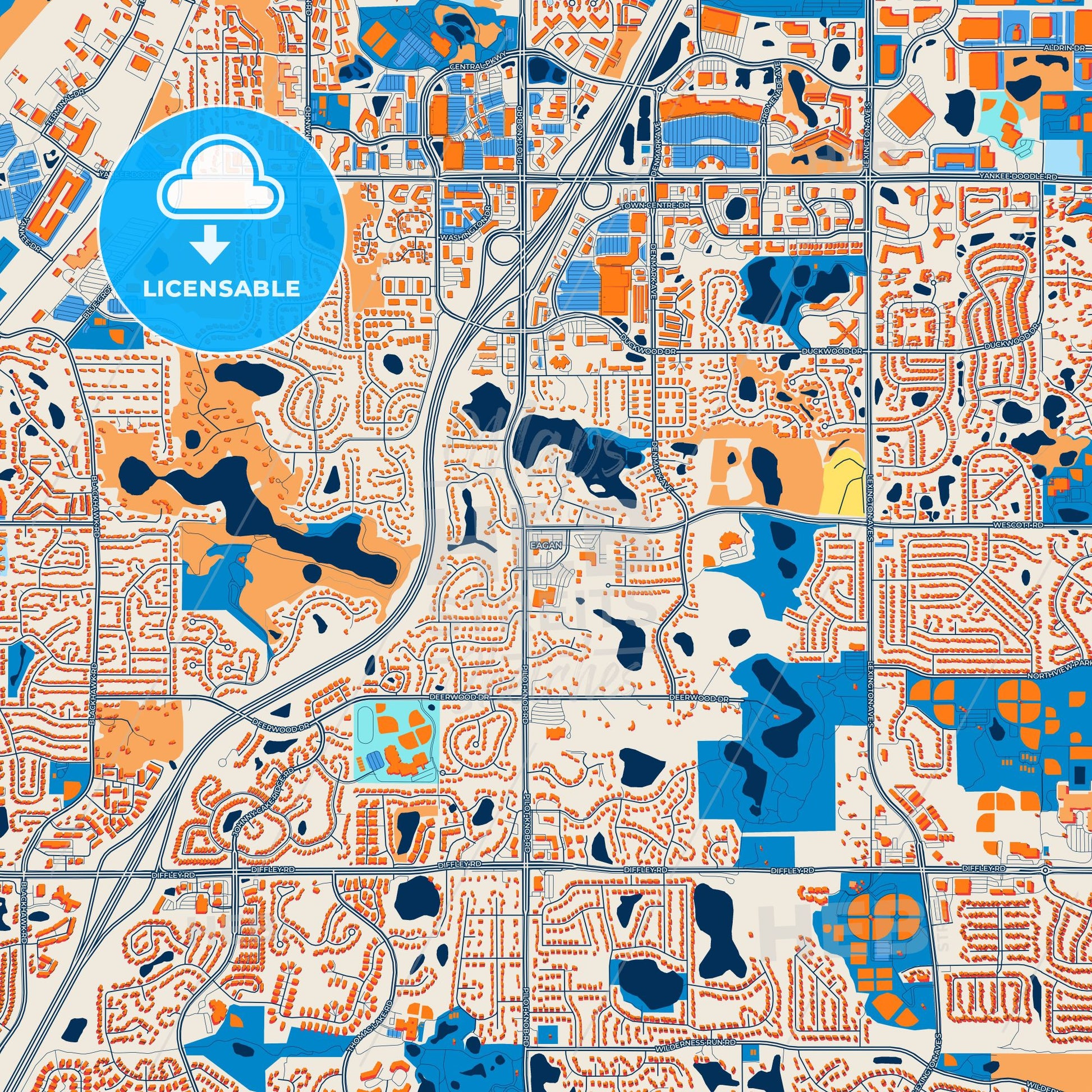 Colorful Eagan Street Map with Labels and Buildings
