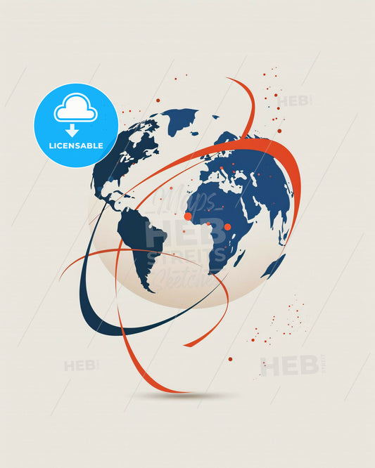 Orbital Essence: Minimalist Earth Tapestry on Beige - A blue and red world map