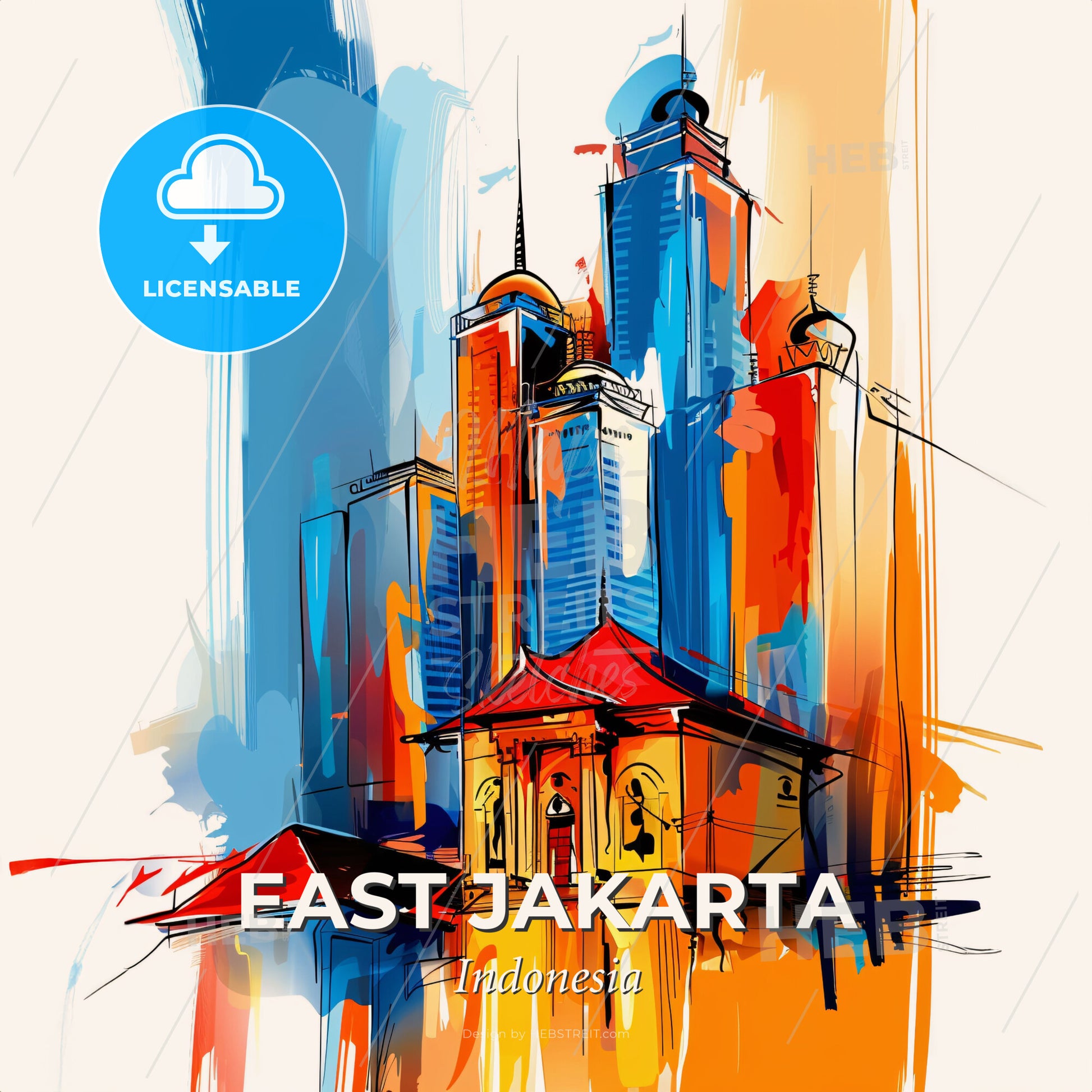 Vibrant East Jakarta, Indonesia - A Painting Of A City - Square format print template