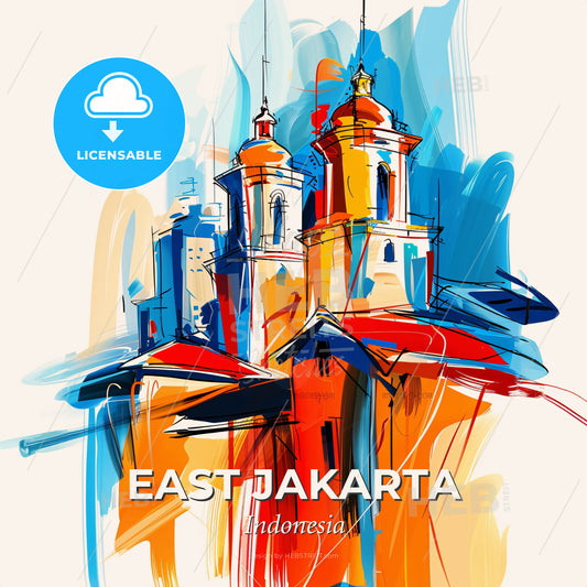 Vibrant East Jakarta, Indonesia - A Painting Of A Building - Square format print template