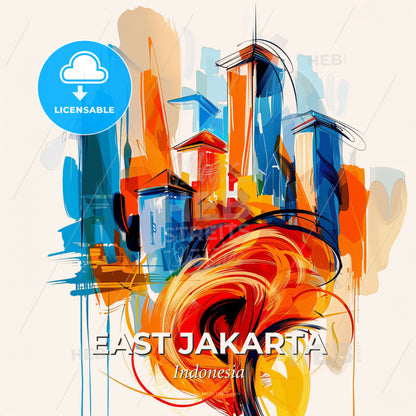 Vibrant East Jakarta, Indonesia - A Colorful Cityscape With A Swirl Of Paint - Square format print template