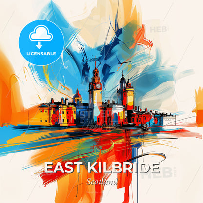 Vibrant East Kilbride, Scotland - A Painting Of A Building - Square format print template