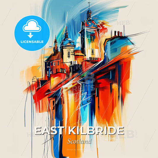 Vibrant East Kilbride, Scotland - A Colorful Painting Of Buildings - Square format print template