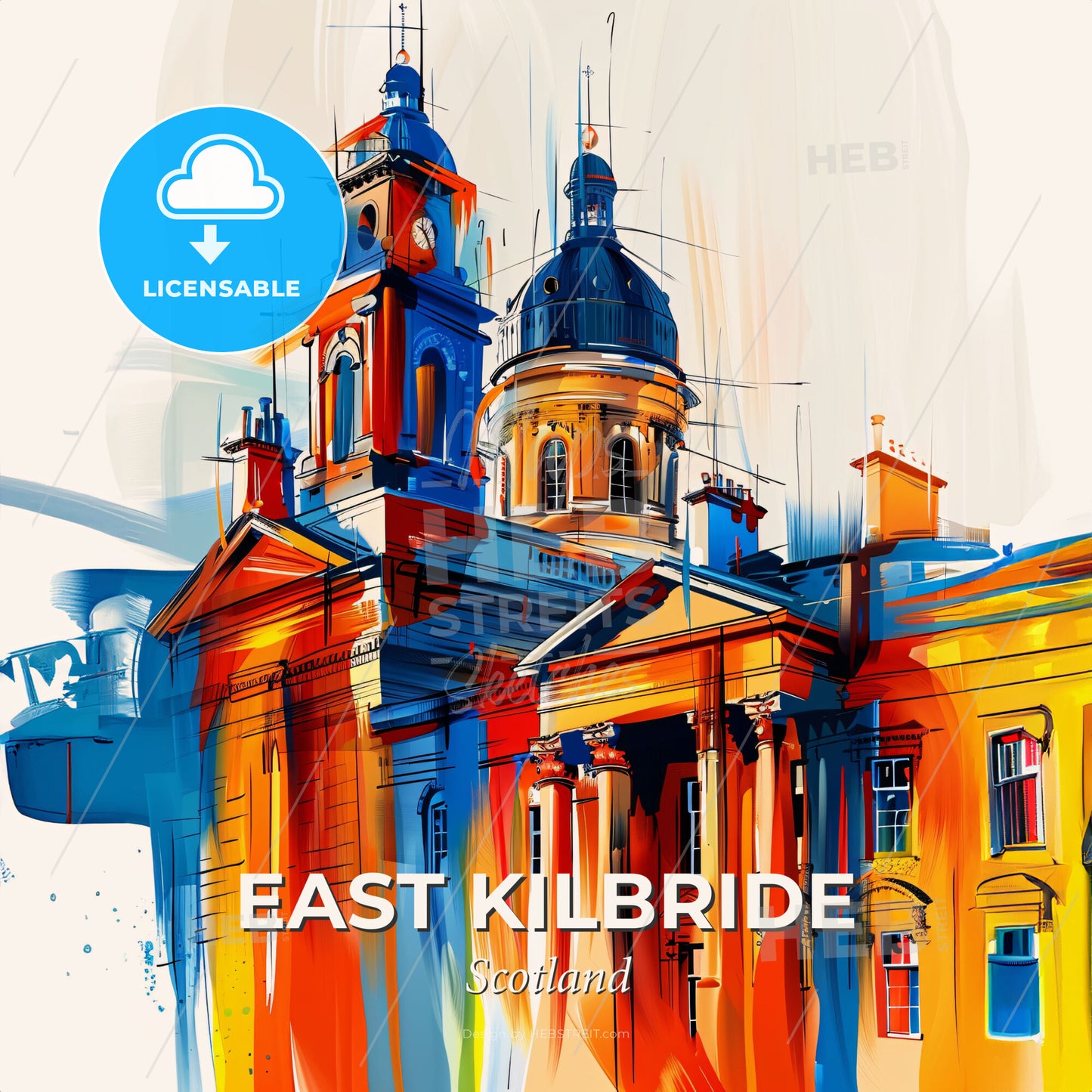 Vibrant East Kilbride, Scotland - A Colorful Building With Towers - Square format print template