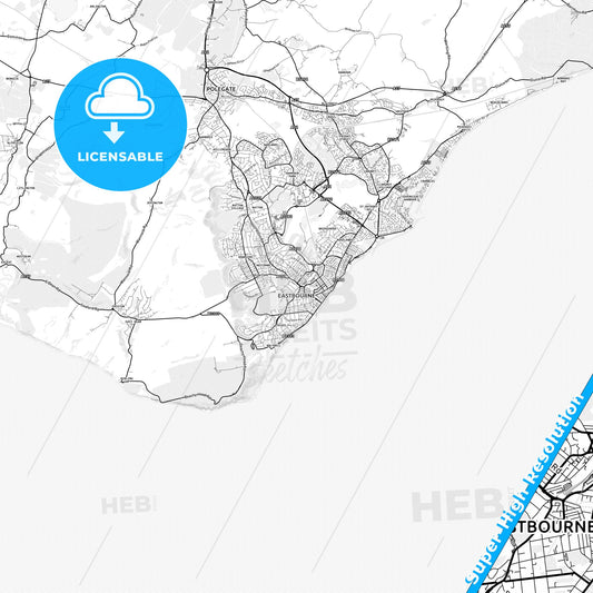 Eastbourne, England light map with streetnames, citynames and districts