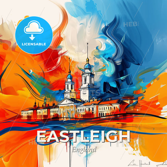 Vibrant Eastleigh, England - A Painting Of A Building With A Colorful Background - Square format print template