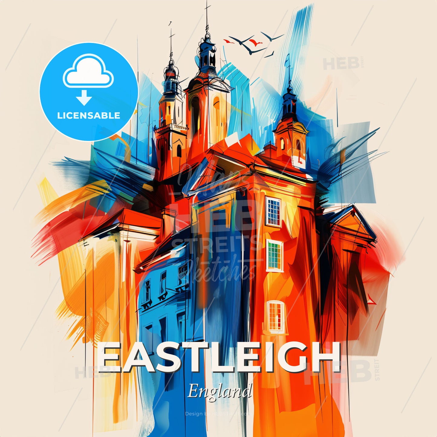 Vibrant Eastleigh, England - A Painting Of A Building - Square format print template