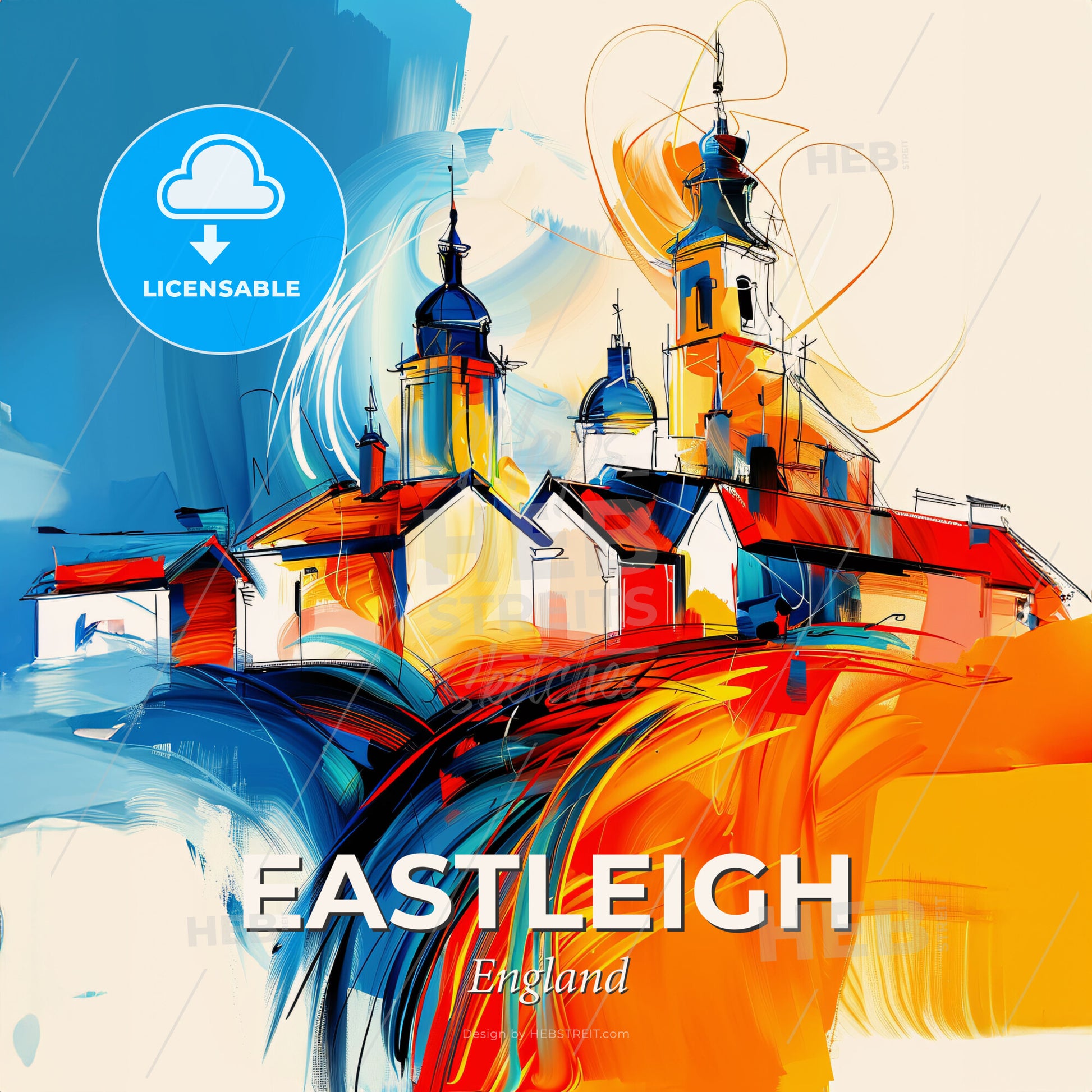 Vibrant Eastleigh, England - A Painting Of A Building With Towers - Square format print template