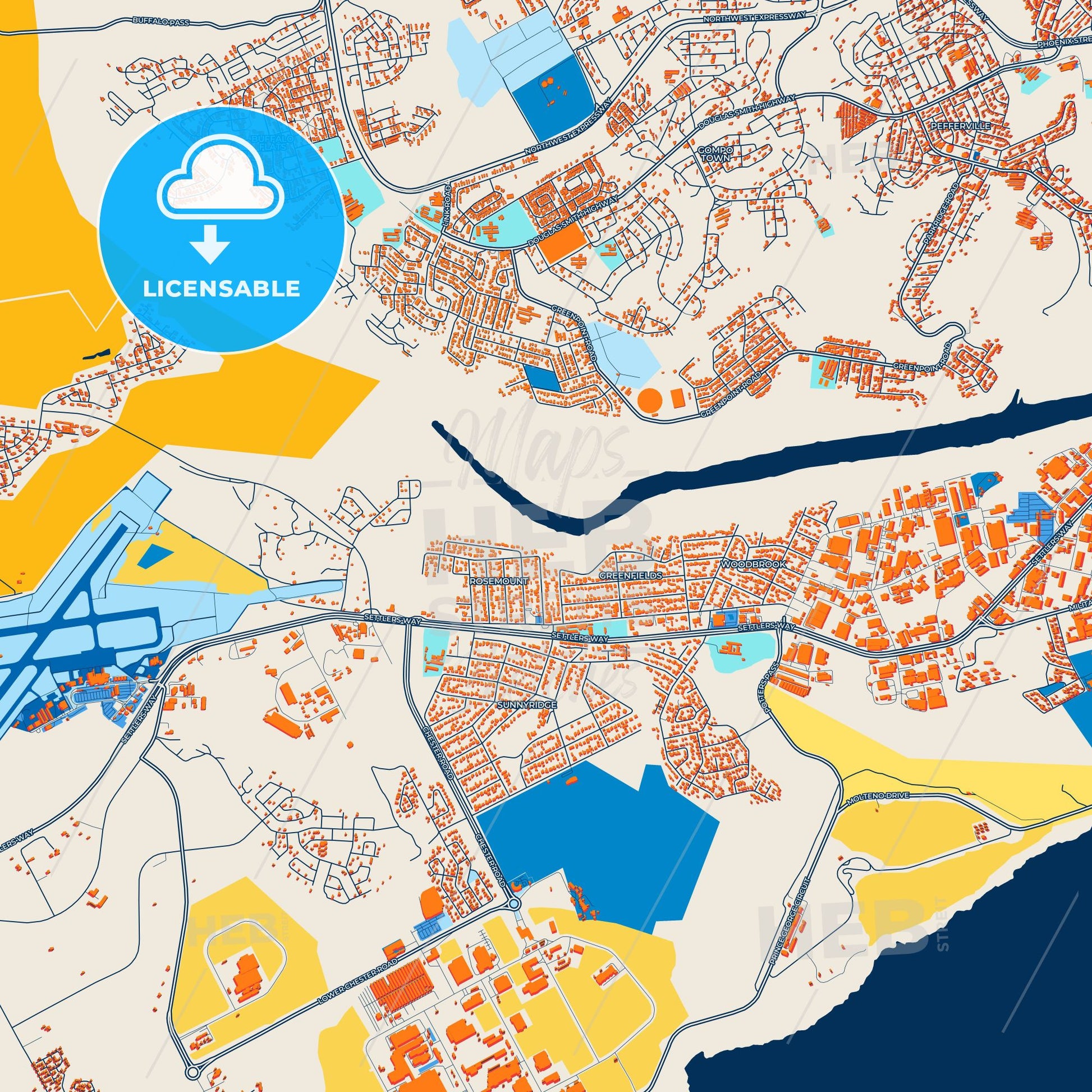 Colorful East London Street Map with Labels and Buildings