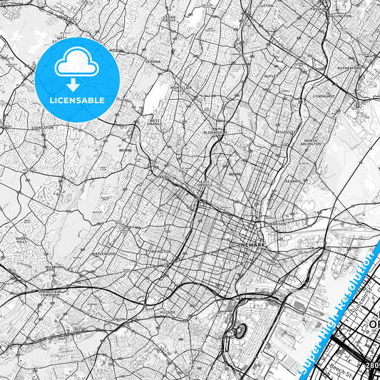 East Orange, New Jersey light map with streetnames, citynames and districts