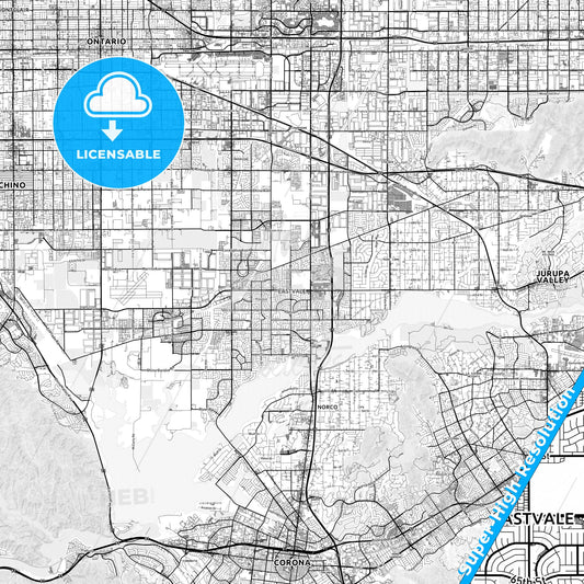 Eastvale, California light map with streetnames, citynames and districts