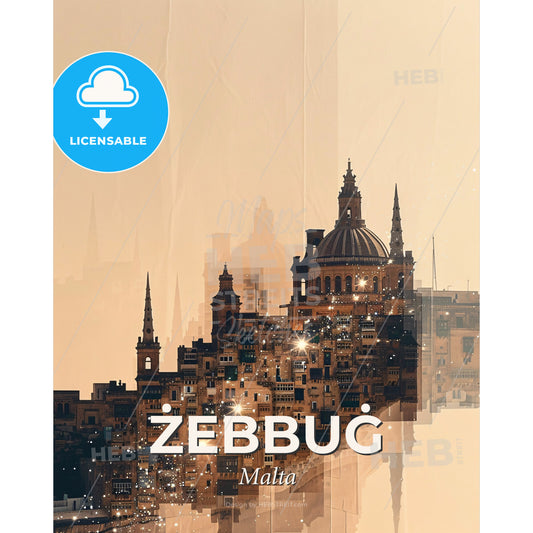 Zebbug Malta Art Nouveau Double Exposure Skyline - A city with many buildings - Square format print template