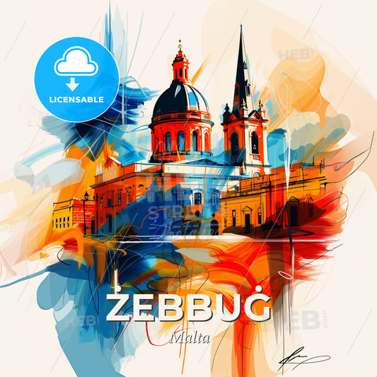Vibrant  Żebbuġ, Malta - A Painting Of A Building - Square format print template