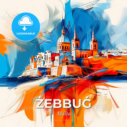 Vibrant  Żebbuġ, Malta - A Colorful Painting Of A Building - Square format print template