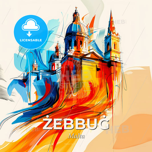 Vibrant  Żebbuġ, Malta - A Colorful Drawing Of A Building - Square format print template